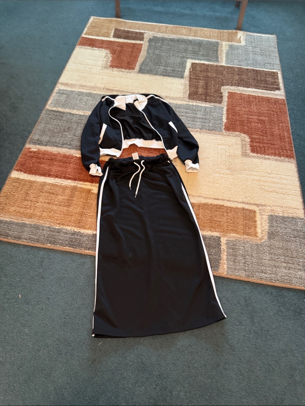 SHEIN Black Maxi Skirt with White Side Stripes